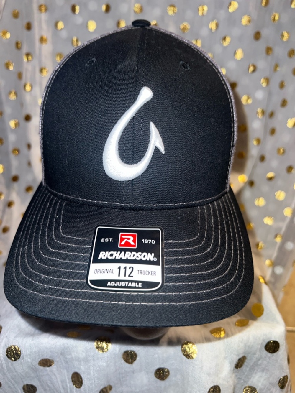 Richardson Black Trucker Hat with White Hook Logo